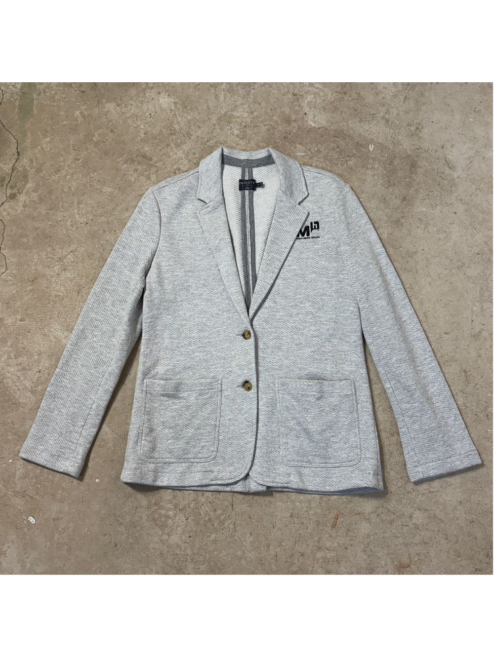 Faherty Gray Inlet Knit Blazer Logo Two Button Front Pocket Men's Medium
